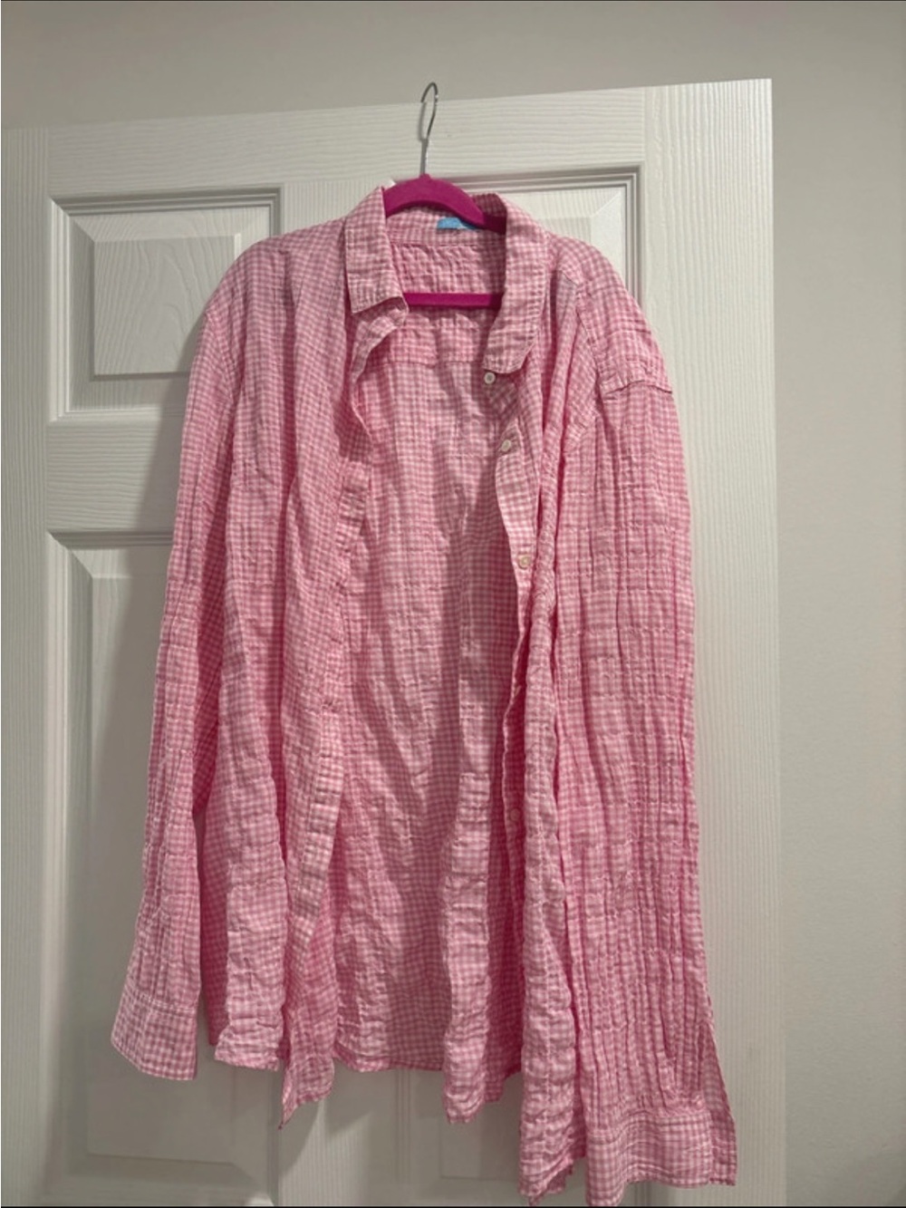 J. McLaughlin Light Pink Gingham Button-Up Shirt